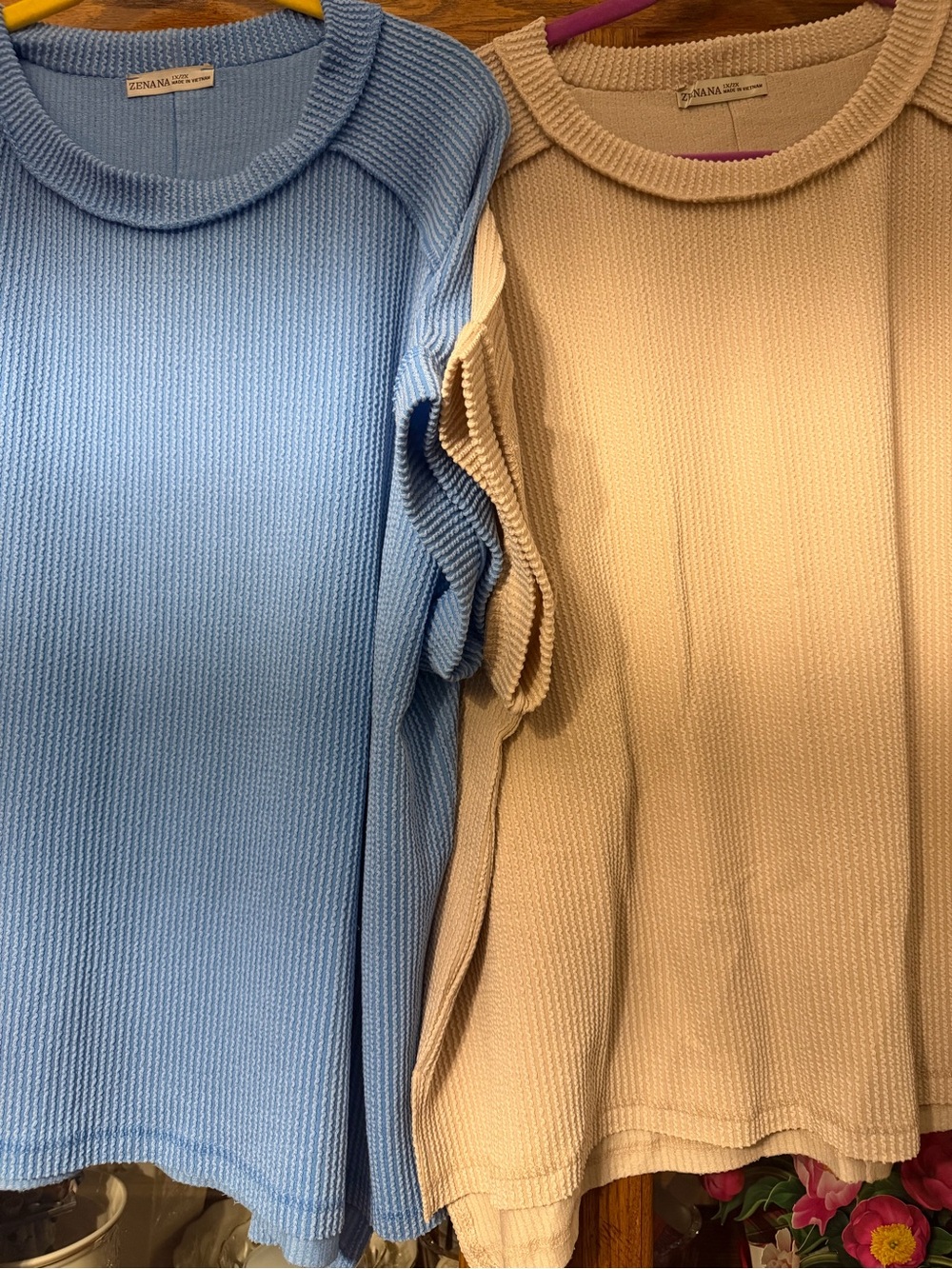 Zenana Raised Rib Oversized Tops | Sky Blue & Sand Beige | 1X/2X, NWT, $25 each